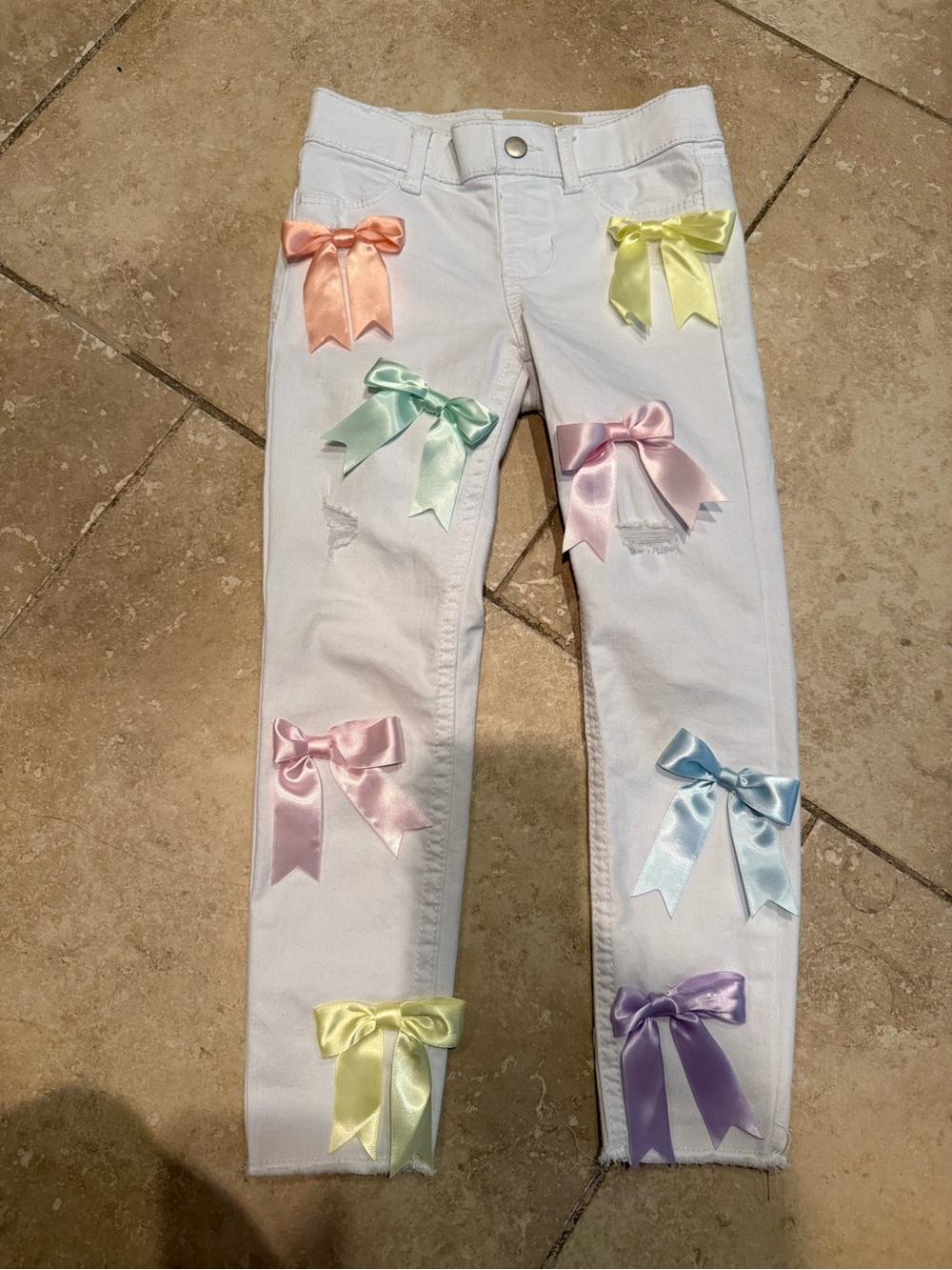 Judith March White Skinny Jeans with Pastel Satin Bows